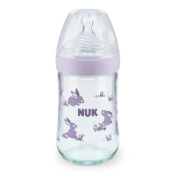Qidalanma üçün qab Nuk Nature Sense, 240 ml, 0-6 ay, M ölçü, şüşə/silikon, məhsul çeşiddə