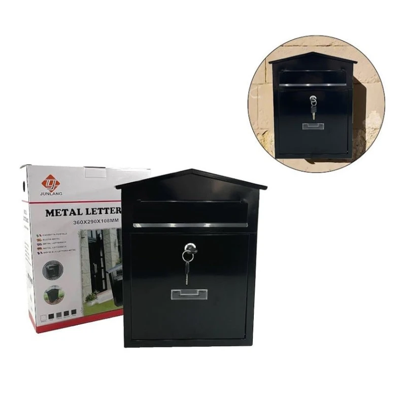 Poçt qutusu Junlang, metal, qara, 360x290x108 mm