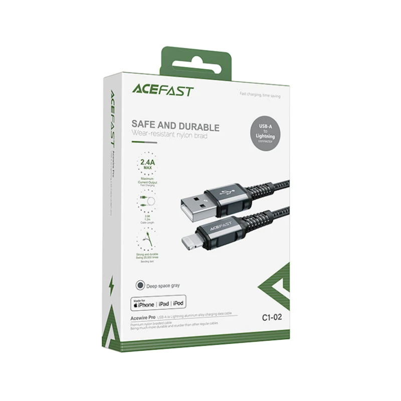 Кабель USB Acefast C1-02 USB to Lightning, Серый Кабель USB Acefast C1-02 USB to Lightning, Серый