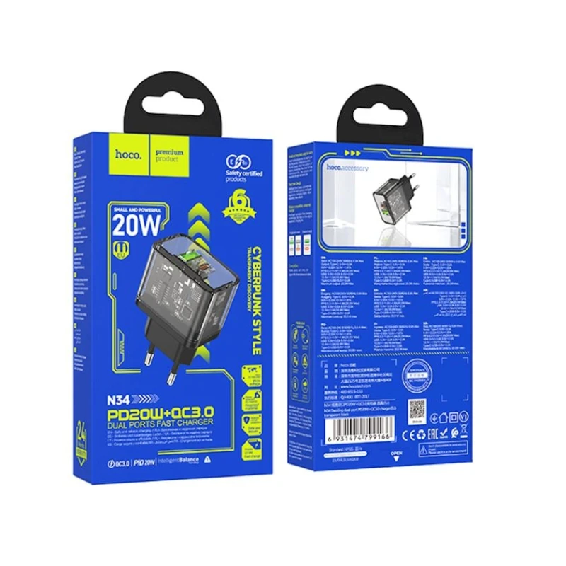 Сетевое зарядное устройство Hoco N34 20W, Черный