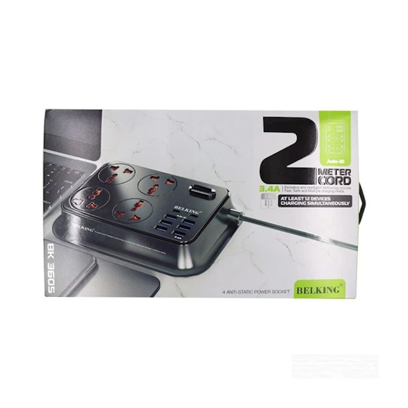 Şəbəkə filtri Belking BK 3605 2 m, 4-rozetkalı Black Şəbəkə filtri Belking BK 3605 2 m, 4-rozetkalı Black