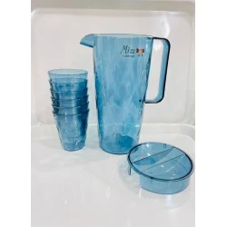 Набор графин + 6 стаканов 345, акрил, с крышкой, синий, 1 л Набор графин + 6 стаканов 345, акрил, с крышкой, синий, 1 л
