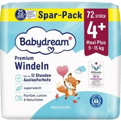 Детские подгузники Babydream Premium Jumbo, 4+(Maxi Plus), 9-15 кг, 72 шт Детские подгузники Babydream Premium Jumbo, 4+(Maxi Plus), 9-15 кг, 72 шт
