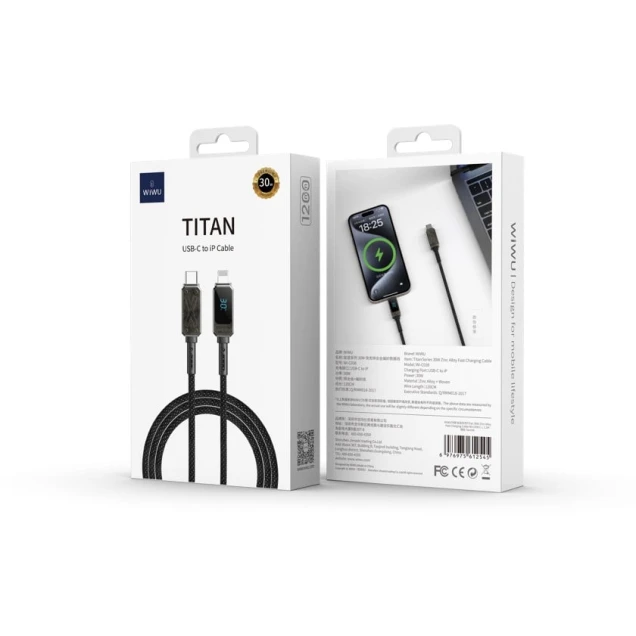 WIWU led kabel Titan 1.2M 30W type-c to lighning 30W qara