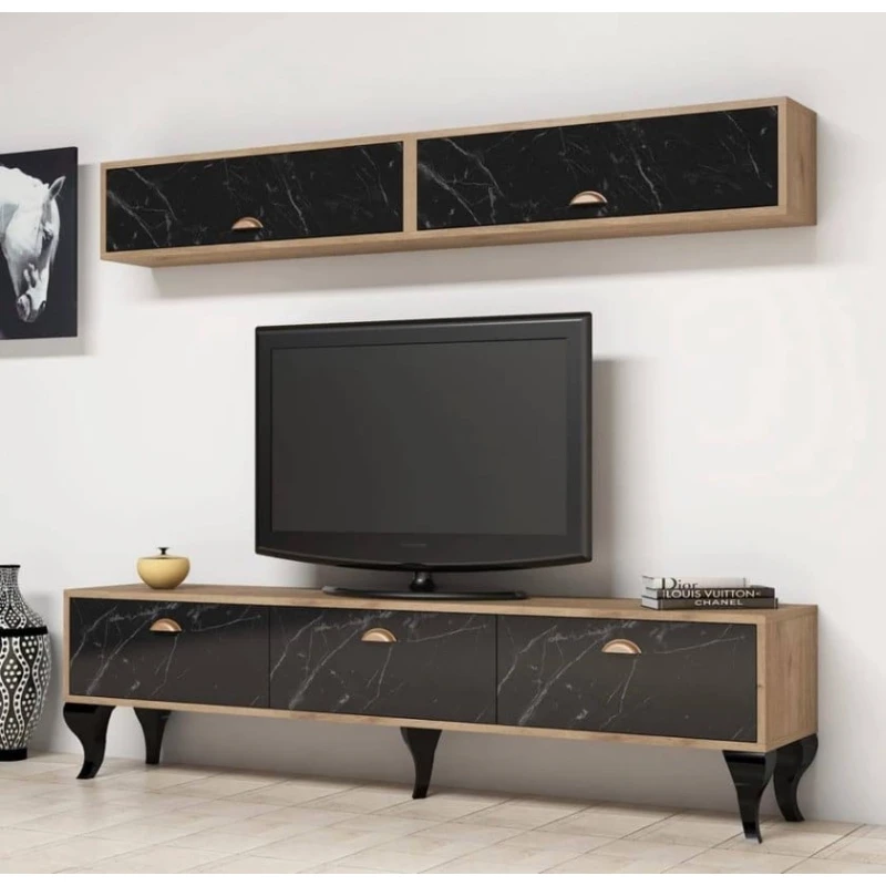 Тумба под ТВ 028, ЛДСП, черная/коричневая Тумба под ТВ 028, ЛДСП, черная/коричневая