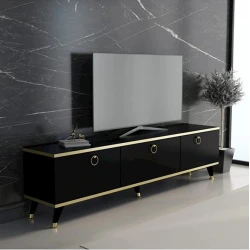 Тумба под ТВ 005, 180x55x33 см, ламинат, черный/золотистый Тумба под ТВ 005, 180x55x33 см, ламинат, черный/золотистый