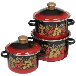 Набор кастрюль СтальЭмаль Рябинка N15L05, 3 шт, 1.5/2.3/3 л, эмалированная сталь, с крышкой, белый Набор кастрюль СтальЭмаль Рябинка N15L05, 3 шт, 1.5/2.3/3 л, эмалированная сталь, с крышкой, белый