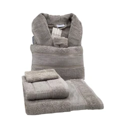 Банный набор Volenka SHA-00002610 халат + банное полотенце 70х140 см + полотенце для рук 50х90 см + мочалка-перчатка, коричневый