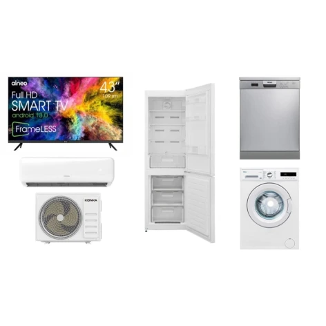 Набор приданого Combo 1 (Холодильник Regal 379W + Стиральная машина Regal 7454 W + Посудомоечная машина Regal Y 25 X + Кондиционер Konka KAC-12GHA-P100 + Телевизор Alneo 43FHD2024) Набор приданого Combo 1 (Холодильник Regal 379W + Стиральная машина Regal 7454 W + Посудомоечная машина Regal Y 25 X + Кондиционер Konka KAC-12GHA-P100 + Телевизор Alneo 43FHD2024)
