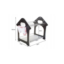 Qab qurutma üçün tabaq NH-16HHDS, iki mərtəbəli, taxta/paslanmayan polad, qara, 39x27x38.5 sm