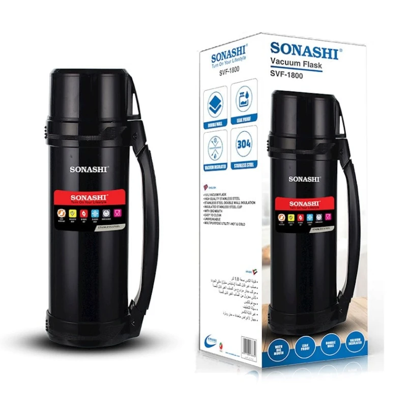 Термос Sonashi SVF-1800, нержавеющая сталь, черный Термос Sonashi SVF-1800, нержавеющая сталь, черный