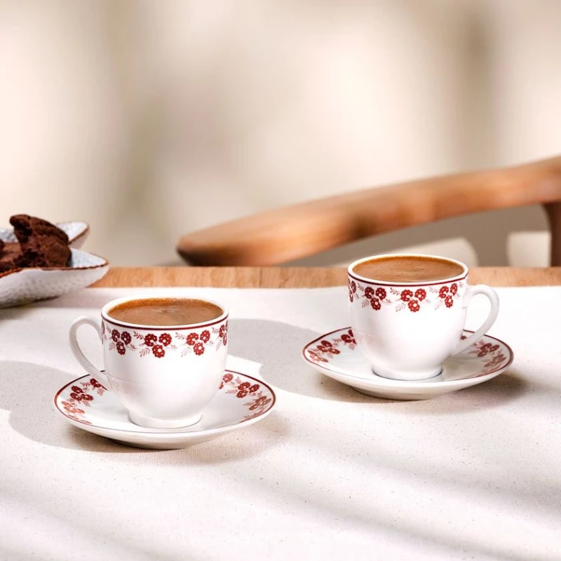 Набор кофейный Emsan Casy New Bone, белый/красный, 4 шт Набор кофейный Emsan Casy New Bone, белый/красный, 4 шт