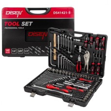 Alətlər dəsti Disen DS41421-5, 142 hissə, 1/4'' 3/8'' 1/2'' (6-hr), 4-32mm