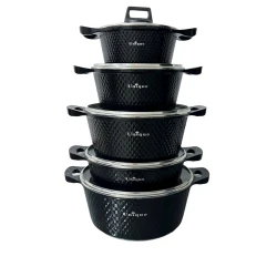 Набор посуды для готовки Unique 00407, 12 предметов, 4 шт кастрюли 20/24/28/32 см, 1 шт сковорода 28 см, гранит, черный