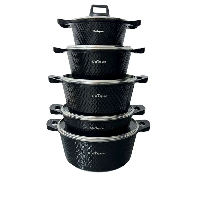 Набор посуды для готовки Unique 00407, 12 предметов, 4 шт кастрюли 20/24/28/32 см, 1 шт сковорода 28 см, гранит, черный Набор посуды для готовки Unique 00407, 12 предметов, 4 шт кастрюли 20/24/28/32 см, 1 шт сковорода 28 см, гранит, черный