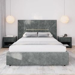 Двуспальная кровать Art_ikili_yataq 58, ламинат, серая, 200x200x120 см