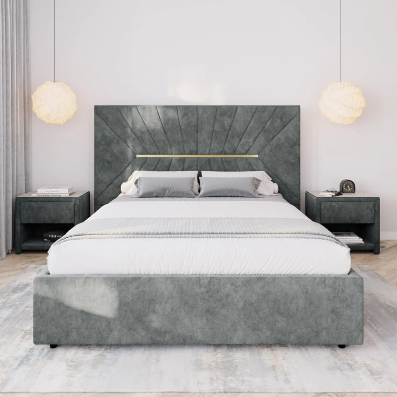 Двуспальная кровать Art_ikili_yataq 58, ламинат, серая, 200x200x120 см