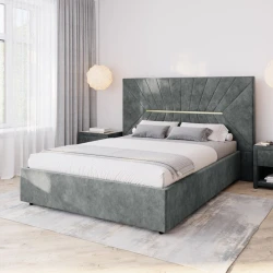 Двуспальная кровать Art_ikili_yataq 58, ламинат, серая, 200x200x120 см