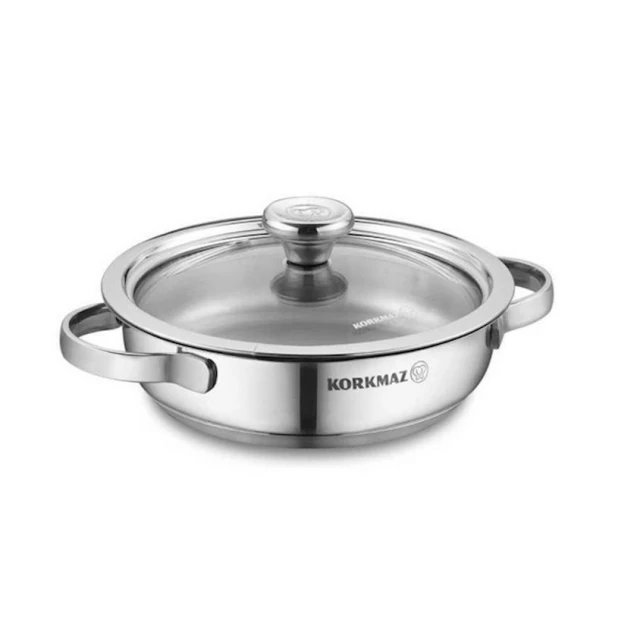 Сковородка для омлета/паэльи Korkmaz Minika Inox Omlet A1500, 0.5 л, 14 см, нержавеющая сталь, с крышкой, Серебристый