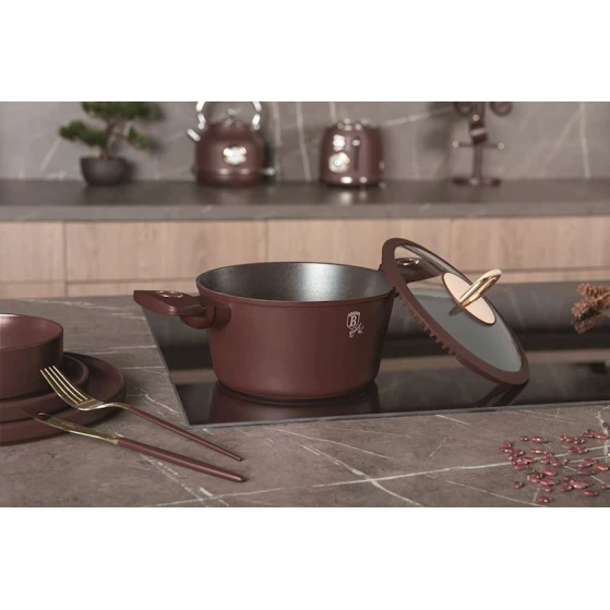 Qazan qapaqlı Berlinger Haus Leonardo BH-8043, 30 sm, 8 l, alüminium/bakelit, tünd qırmızı