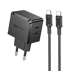 Сетевое зарядное устройство BOROFONE BAS62A, 2 Type-C, PD45W, 3A, 45 В (PD/QC/FCP/AFC), Пластик, Черный, Тип C (Euro)
