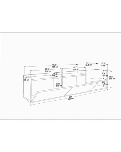 TV üçün tumba Ev Plus, LDSP, ağ, 160x36x35 sm