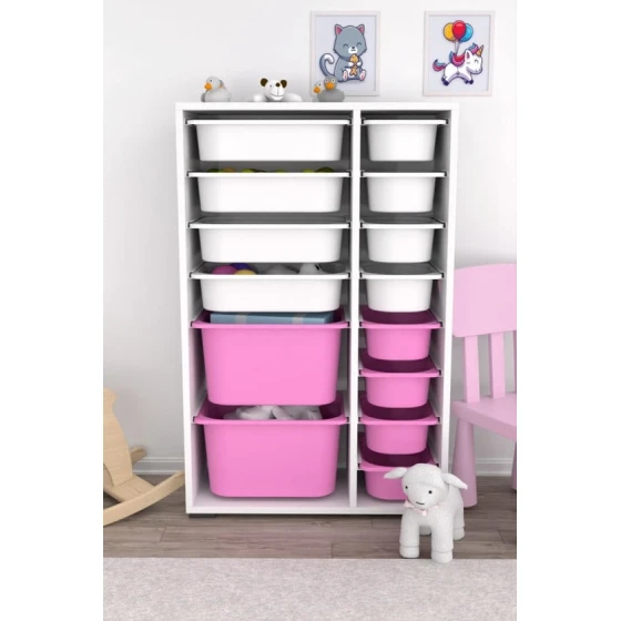 Шкаф для игрушек Pratico I39043, белый/розовый, 30x69.5x109 см Шкаф для игрушек Pratico I39043, белый/розовый, 30x69.5x109 см
