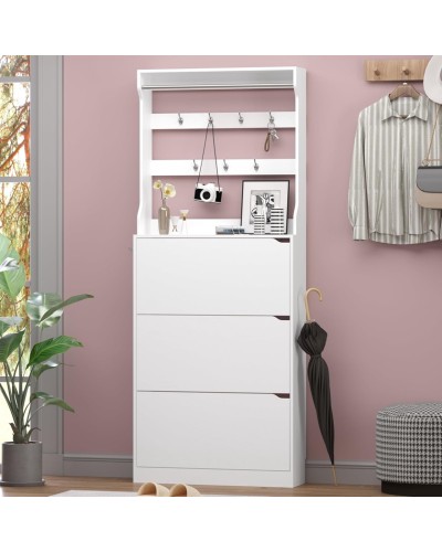Ayaqqabı üçün tumba Art Mebel 30, laminat, ağ, 180х90х45 sm