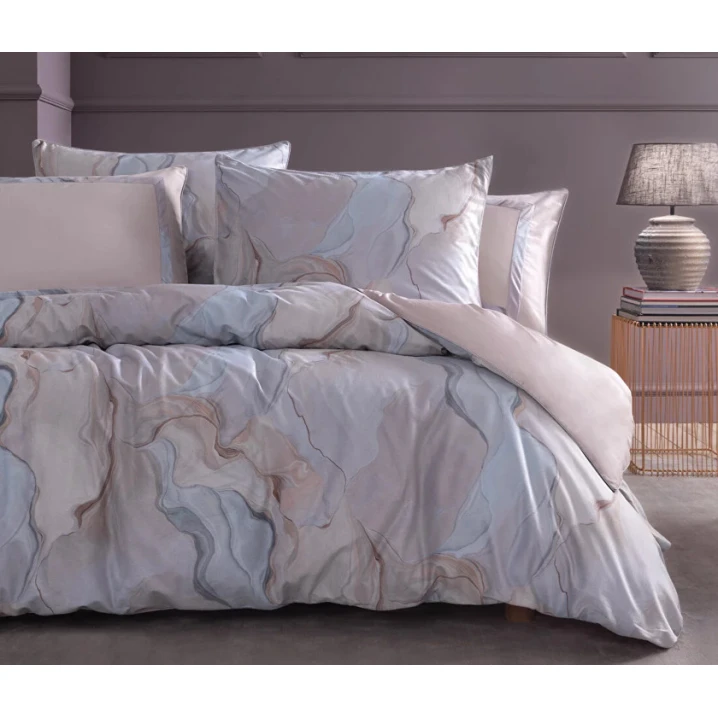 Комплект постельного белья Yataş Valeri Pudra, пододеяльник 200x220 см, простыня 240x260 см, 4 наволочки 50x70 см, двуспальный, хлопковый сатин