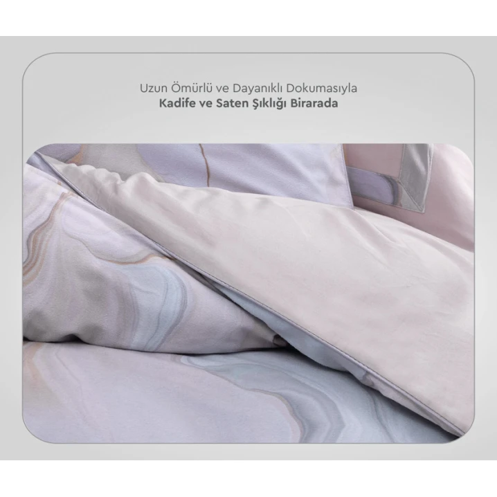 Комплект постельного белья Yataş Valeri Pudra, пододеяльник 200x220 см, простыня 240x260 см, 4 наволочки 50x70 см, двуспальный, хлопковый сатин