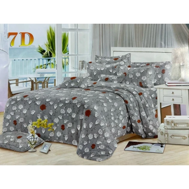 Комплект постельного белья Luxe Cotton LX-MK-0006, простыня 200x220 см, пододеяльник 200x220 см, наволочки 50x70 см, двуспальный, сатин, серый Комплект постельного белья Luxe Cotton LX-MK-0006, простыня 200x220 см, пододеяльник 200x220 см, наволочки 50x70 см, двуспальный, сатин, серый