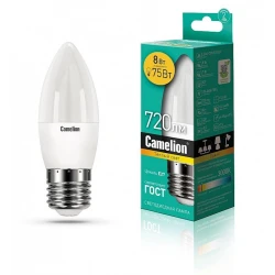 Лампа светодиодная Camelion LED8-C35/830/E27 12389, 8Вт, 3000K
