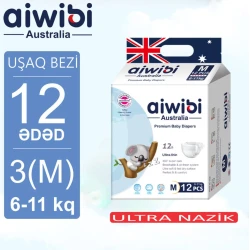 Uşaq bezləri Aiwibi Premium. M, 6-11 kq, 12 ədəd