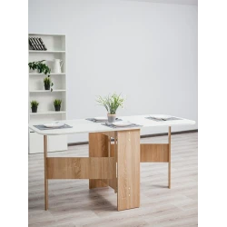 Обеденный стол Letta ЛДСП, белый/древесный, 75x75x160 см Обеденный стол Letta ЛДСП, белый/древесный, 75x75x160 см