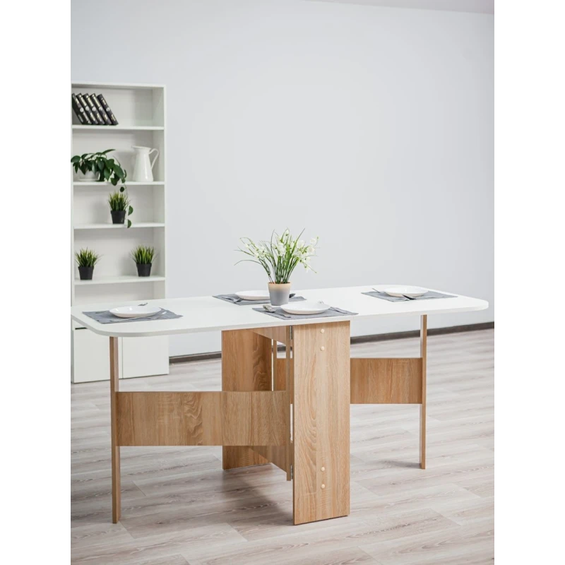 Обеденный стол Letta ЛДСП, белый/древесный, 75x75x160 см Обеденный стол Letta ЛДСП, белый/древесный, 75x75x160 см