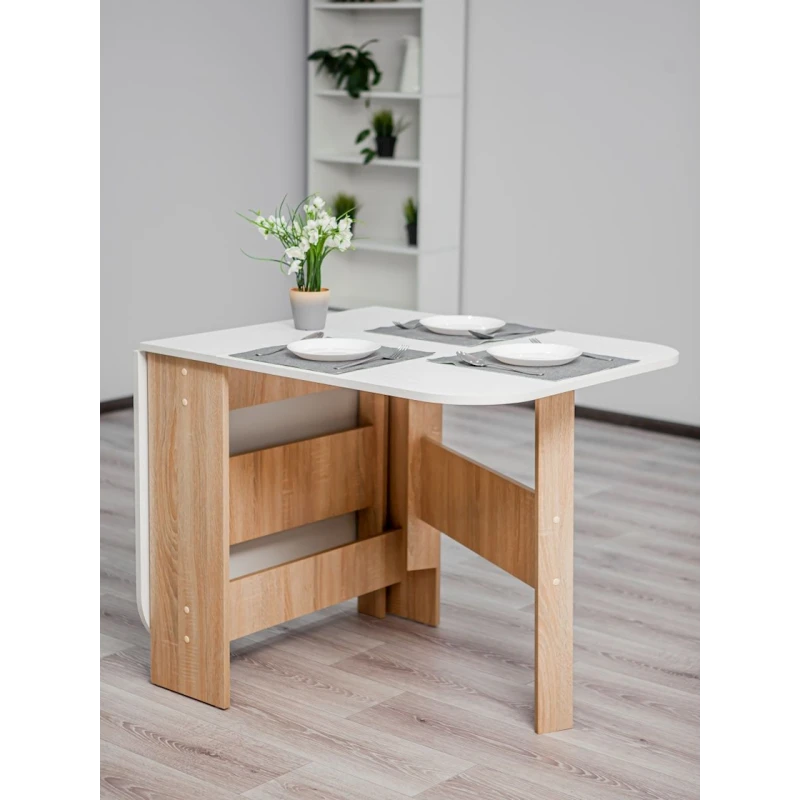 Обеденный стол Letta ЛДСП, белый/древесный, 75x75x160 см Обеденный стол Letta ЛДСП, белый/древесный, 75x75x160 см