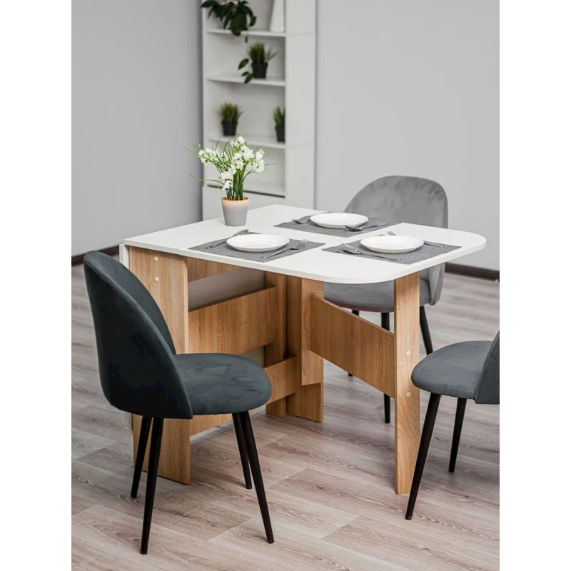 Обеденный стол Letta ЛДСП, белый/древесный, 75x75x160 см Обеденный стол Letta ЛДСП, белый/древесный, 75x75x160 см