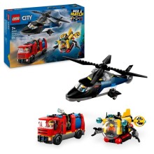 Konstruktor LEGO City Helicopter, Fire Truck & Submarine Remix 60462, 874 parça, 7 yaşdan