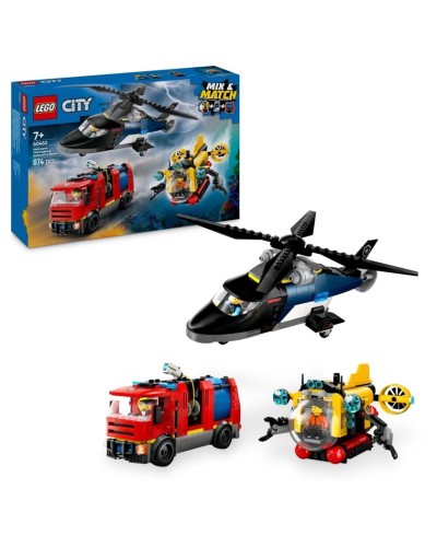 Konstruktor LEGO City Helicopter, Fire Truck & Submarine Remix 60462, 874 parça, 7 yaşdan