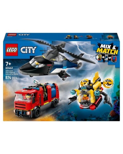 Konstruktor LEGO City Helicopter, Fire Truck & Submarine Remix 60462, 874 parça, 7 yaşdan