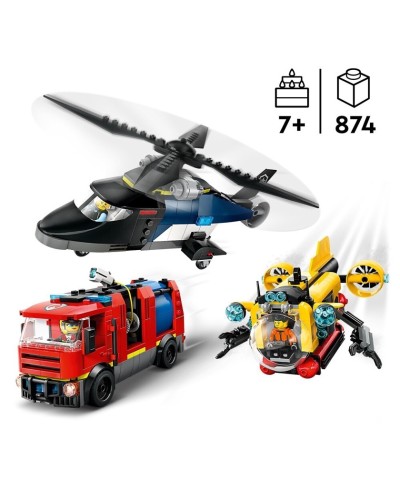 Konstruktor LEGO City Helicopter, Fire Truck & Submarine Remix 60462, 874 parça, 7 yaşdan