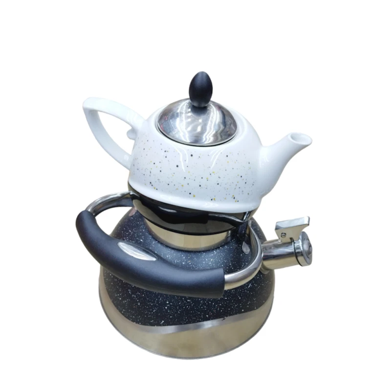 Двухэтажный чайник HomeStore_FSE, чайник для кипятка 3 л, черный, чайник для заварки 800 мл, белый Двухэтажный чайник HomeStore_FSE, чайник для кипятка 3 л, черный, чайник для заварки 800 мл, белый