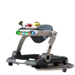 Uşaq yerimə arabası - xodunuk 009-2, musiqili, oyun paneli, işıq, qatlanan, azr4561 boz/ağ 6-14 ay