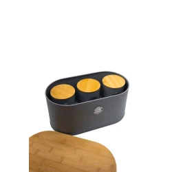 Набор Sarina WL-3517 (5467), хлебница с контейнерами для хранения 3 шт, нержавеющая сталь, серый