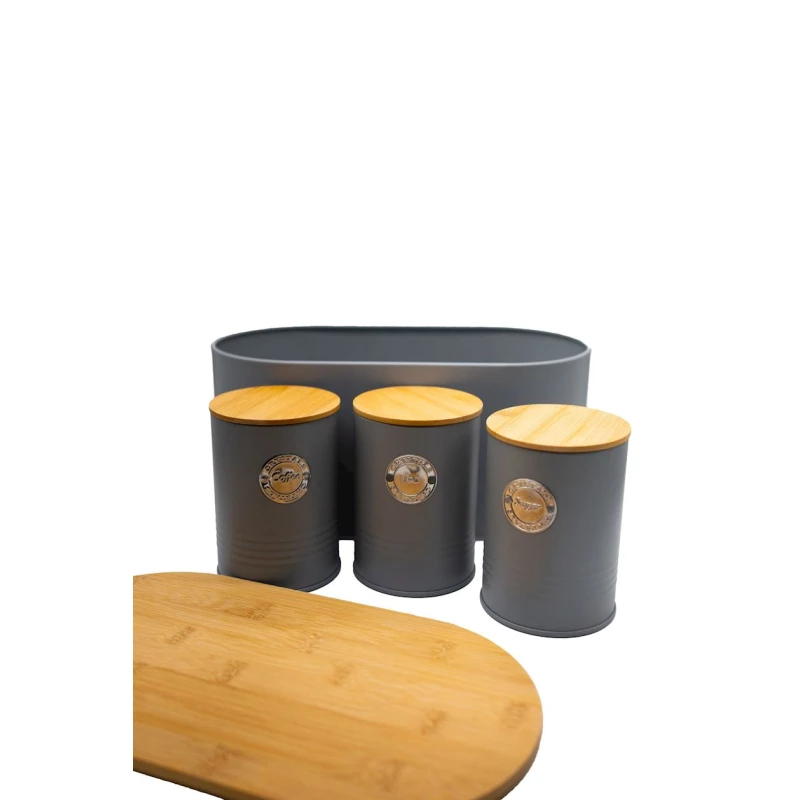 Набор Sarina WL-3517 (5467), хлебница с контейнерами для хранения 3 шт, нержавеющая сталь, серый