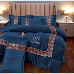 Комплект постельного белья Luxe Cotton Lu-xe-000276, пододеяльник 200x230 см, простыня 245x250 см, наволочка 50х70 см, евро, велюр, синий