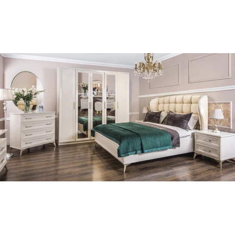 Набор мебели для спальни Era Mebel Nonna, кремовый (шкаф 227.5x58x224.5 см, кровать 190.5x214.5x141.5 см, прикроватная тумба 59x49x58 см, комод 94x53x97.5 см, зеркало 110x87 см) Набор мебели для спальни Era Mebel Nonna, кремовый (шкаф 227.5x58x224.5 см, кровать 190.5x214.5x141.5 см, прикроватная тумба 59x49x58 см, комод 94x53x97.5 см, зеркало 110x87 см)