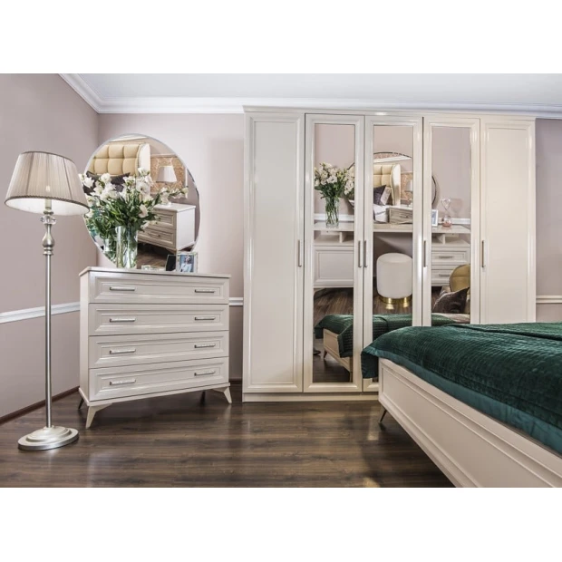 Набор мебели для спальни Era Mebel Nonna, кремовый (шкаф 227.5x58x224.5 см, кровать 190.5x214.5x141.5 см, прикроватная тумба 59x49x58 см, комод 94x53x97.5 см, зеркало 110x87 см) Набор мебели для спальни Era Mebel Nonna, кремовый (шкаф 227.5x58x224.5 см, кровать 190.5x214.5x141.5 см, прикроватная тумба 59x49x58 см, комод 94x53x97.5 см, зеркало 110x87 см)