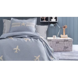 Örtük və yastıq üzü dəsti Yataş Chevron, örtük 160x240 sm, yastıq üzü 50x70 sm 1 əd, birnəfərlik, poliester, İndigo