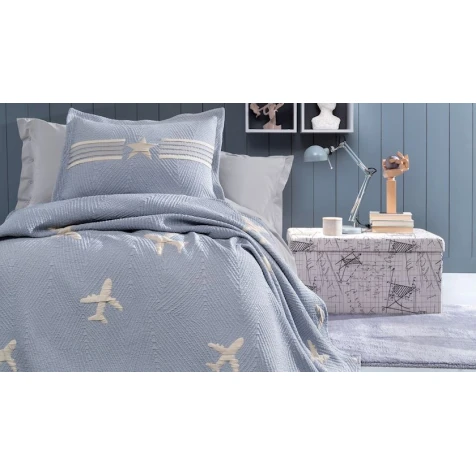 Örtük və yastıq üzü dəsti Yataş Chevron, örtük 160x240 sm, yastıq üzü 50x70 sm 1 əd, birnəfərlik, poliester, İndigo